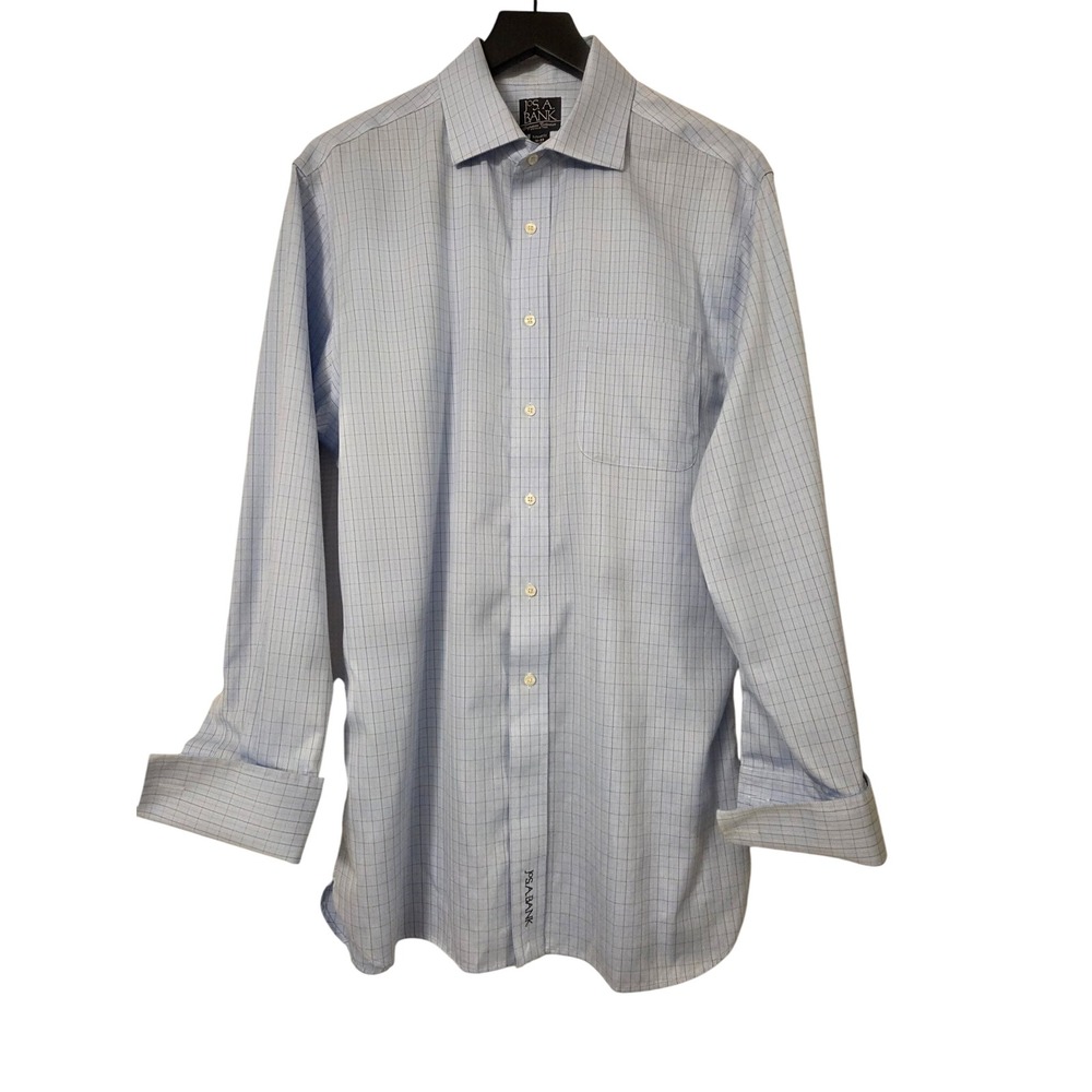 Jos‎ A Bank Signature Collection Tailored Fit Dress Shirt 16-33 Blue Check